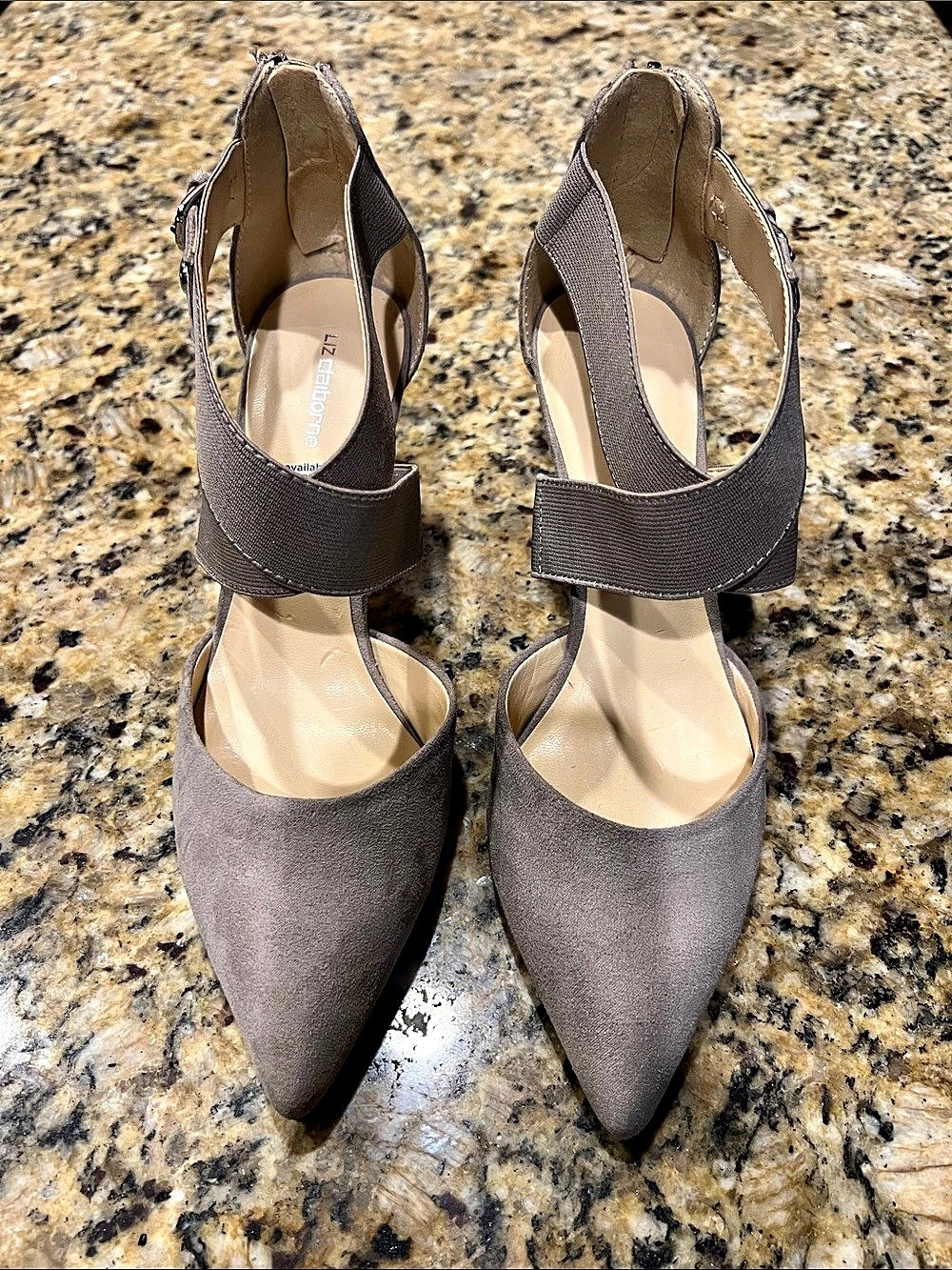 Calvin Klein Pointed Toe Ankle Strap Heels in Gray Like New